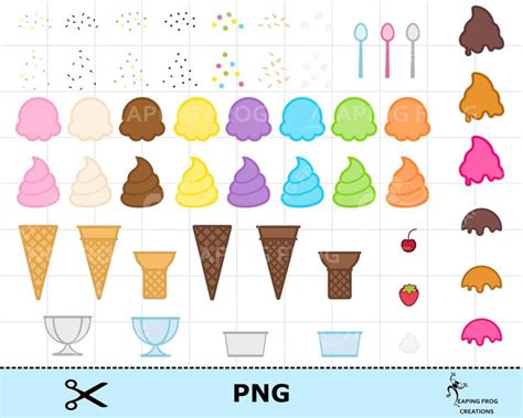 Ice Cream Png Mix Match Cones Scoops Dish Spoons Sprinkles