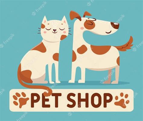 Katze und hund. cartoon tierhandlung oder tierhandlung logo schild mit