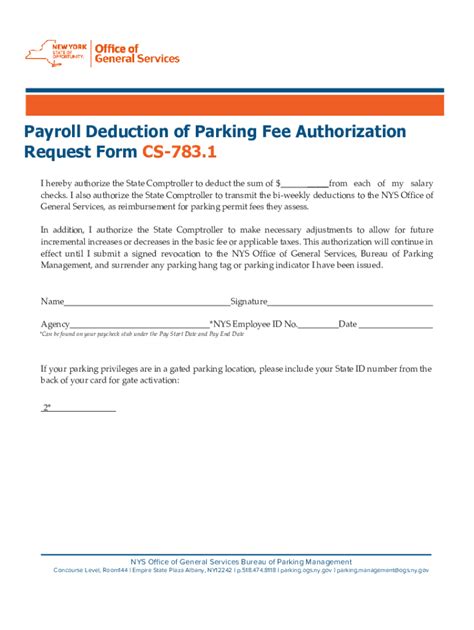 Fillable Online Ogs Ny Payroll Deduction Of Parking Fee Authorization