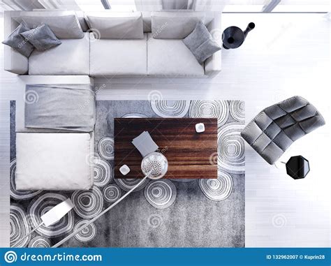 Behind the couch floor lamp academiadecampeones club. Corner Sofa Top View With Armchair And Floor Lamp In Contemporary Living Stock Illustration ...