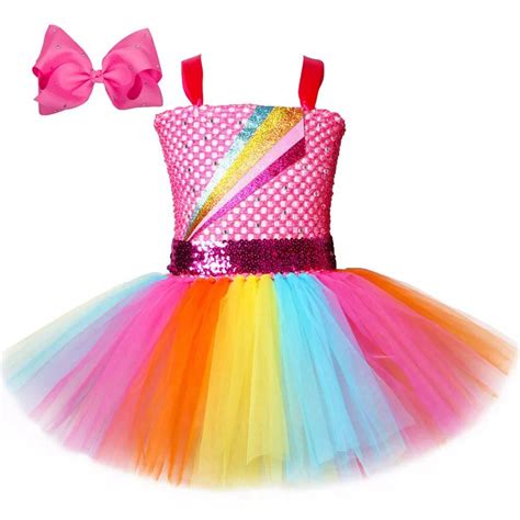 Jojo Siwa Tutu Dress With Hair Bow Rainbow Girls Princess Etsy