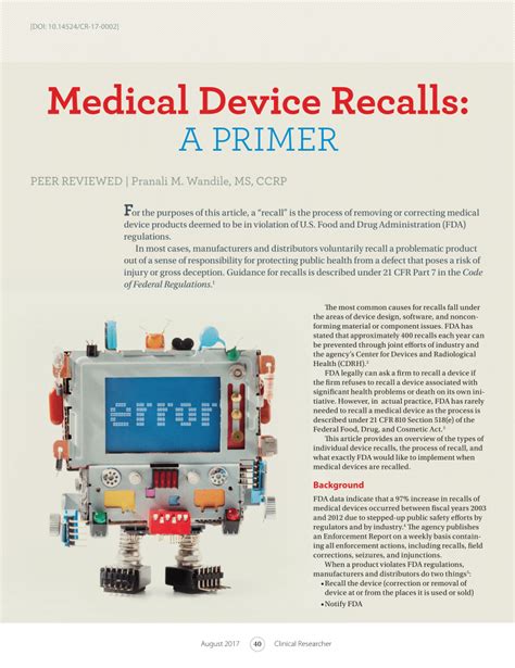 Pdf Medical Device Recalls A Primer
