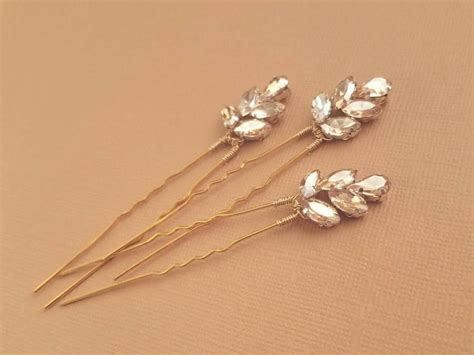 Gold Crystal Hair Pins Rhinestone Hair Pins Gold Wedding Hair Pieces