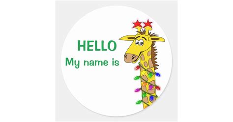 Christmas Nametag Stickers Funny Giraffe W Lights Zazzle