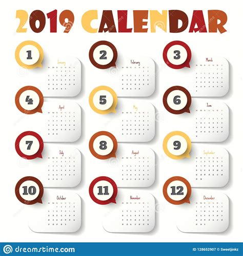 2019 Modern Calendar Template Vectorillustration Stock Vector