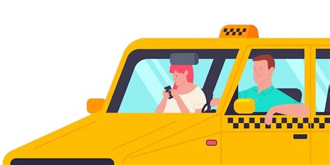 Taxista con un pasajero en el coche ilustración de dibujos animados de