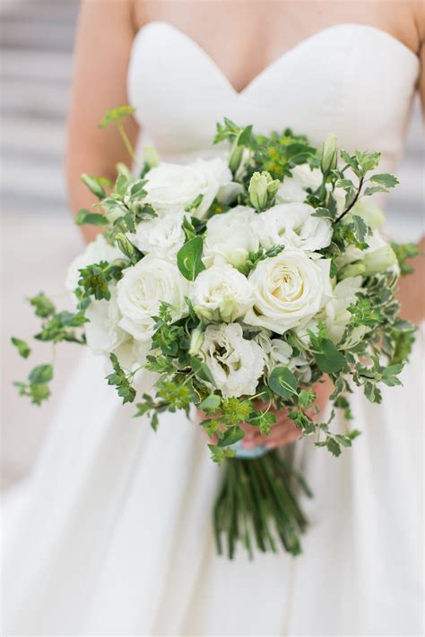 White Rose Bouquet With Greenery