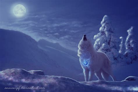 Download Moon Snow Tree Night Winter White Wolf Animal Wolf Hd