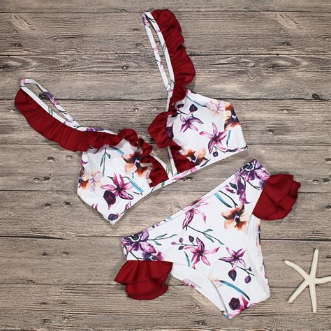 Buy Ruffle Bikini Set Print Bikini Brazilian Push Up