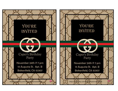 Two Gucci Party Cards With The Same Logo On Them Both In Black And Red
