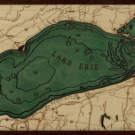 Lake Erie Wooden Map Art Topographic 3d Chart