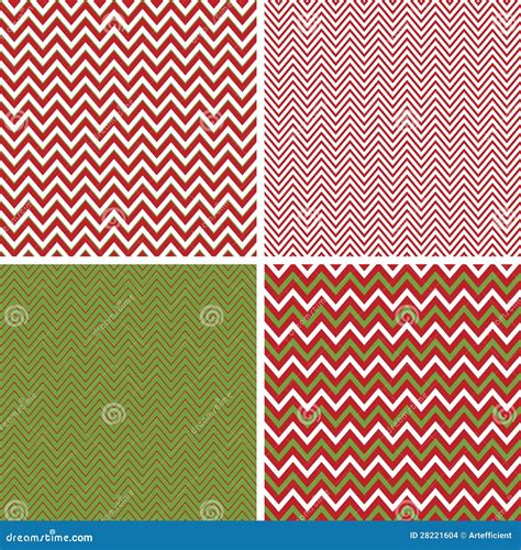 Seamless Christmas Chevron Patterns In Green And Red Stock Vector