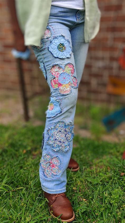 Liberty Fabric Applique Embellished Jeans Thanks I Made Them Sew