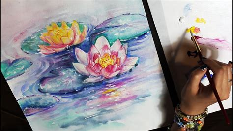 Watercolor Painting Time Lapse Abstract Water Lilies
