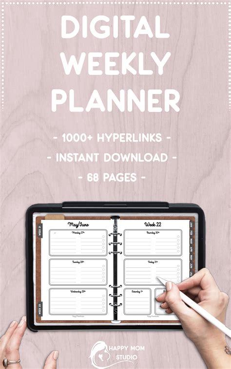 Digital Dated Weekly Planner With Hyperlinks Tablet Ipad Organizer