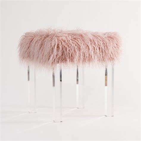 White faux fur vanity stool. Pin by Kendal Barnett on Living room | Faux fur stool, Stool, Leather stool