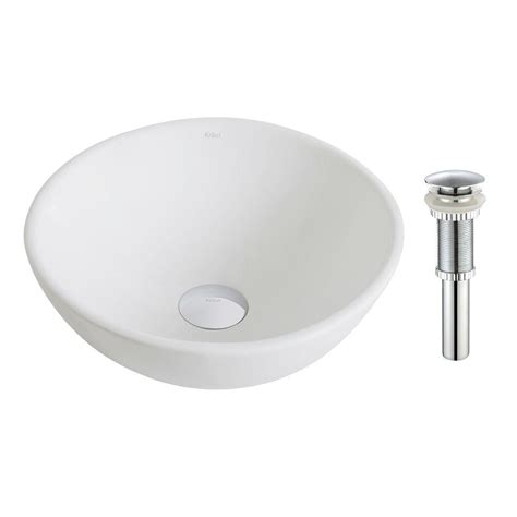 Kraus Round Ceramic Vessel Bathroom Sink With Overflow In White Kcv 142