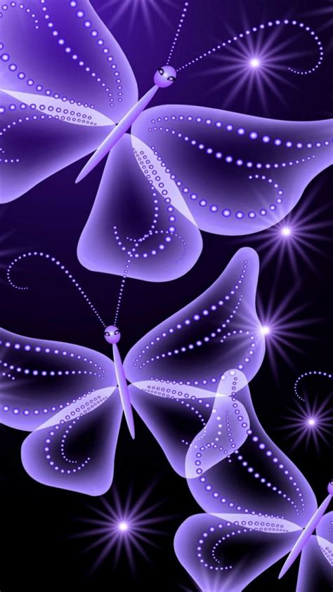 Download Wallpaper 750x1334 Neon Butterflies Abstract Purple