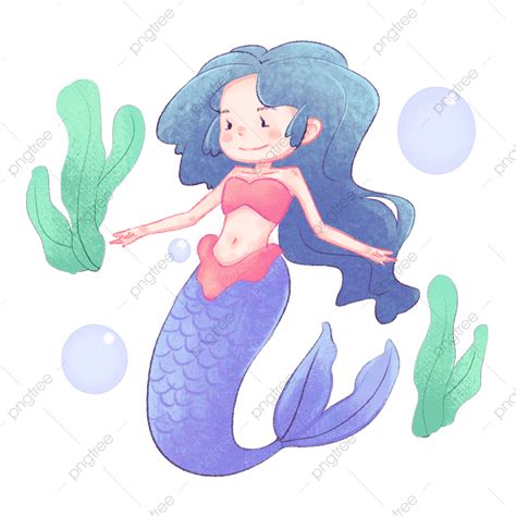 Cute Cartoon Watercolor Mermaid Mermaid Ocean Cartoon Png
