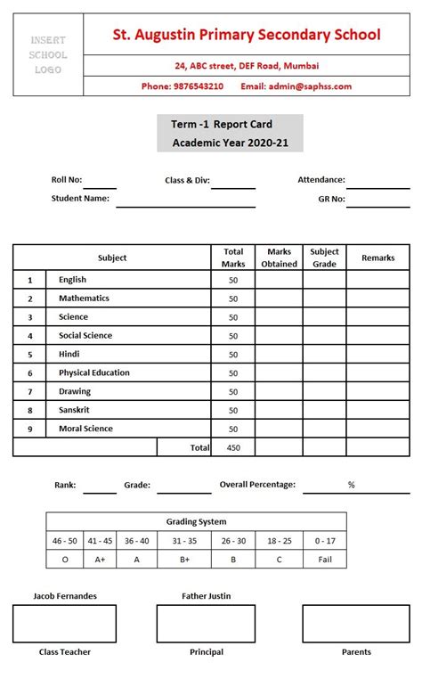 School Report Card And Mark Sheet Excel Template Msofficegeek