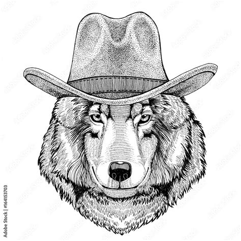 Wolf Dog Wild Animal Wearing Cowboy Hat Wild West Animal Cowboy Animal