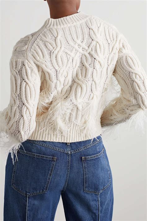 Vince Feather Trimmed Cable Knit Wool And Cashmere Blend Sweater Net