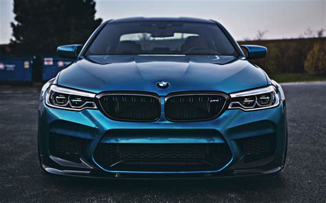 Download Wallpapers Bmw M5 F90 Front View Blue Sedan Tuning M5