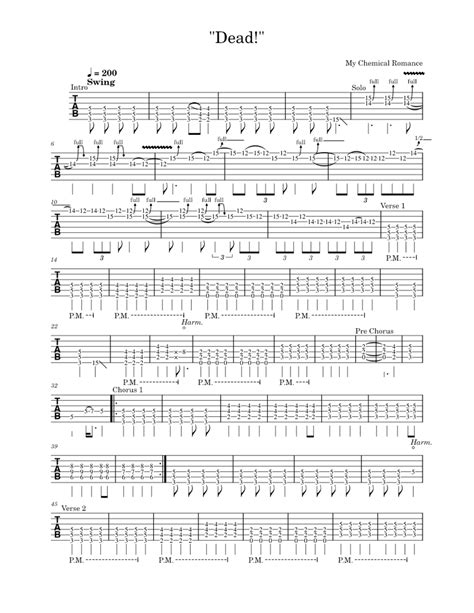 Dead My Chemical Romance Dead Sheet Music For Guitar Solo