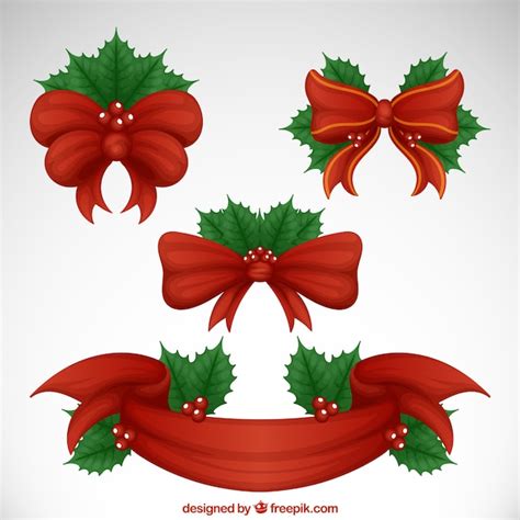 Free Vector Red Ribbon And Bows With Mistletoe