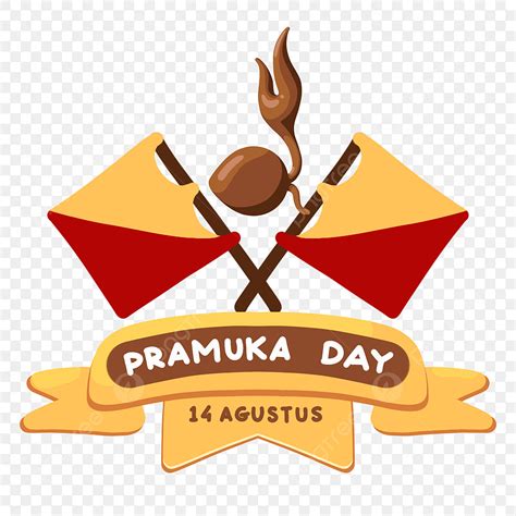 Cute Hand Drawn Pramuka Day Ribbon Banner With Semaphore Flag Pramuka