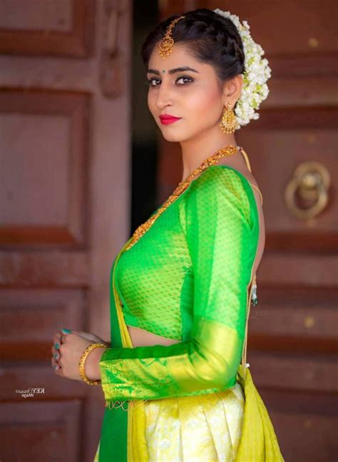 Telugu Tv Actress Varshini Sounderajan Photos In Green Lehenga Choli