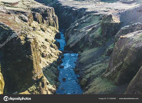 Aerial View Beautifu Skoga River Canyon Iceland — Stock Photo