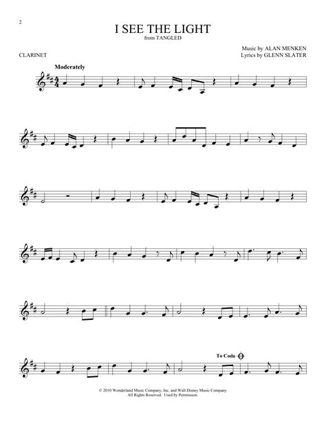 I See The Light From Disneys Tangled Clarinet Solo Sheet Music