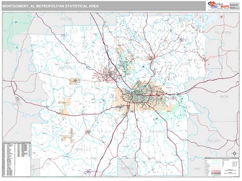 Montgomery Al Metro Area Wall Map Premium Style By Marketmaps Mapsales