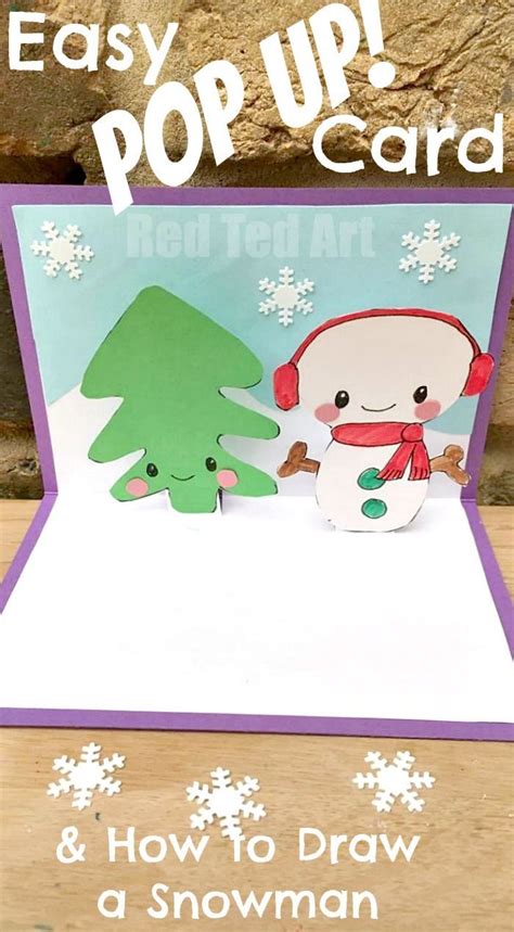 Easy Snowman Pop Up Card Red Ted Art Make Crafting With Kids Easy