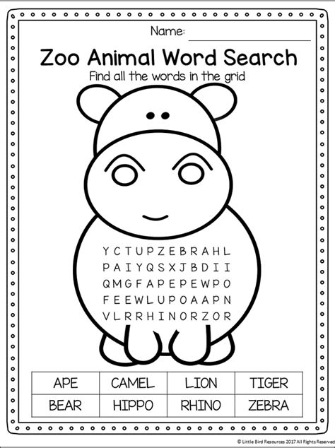 Zoo Animal Word Search Animal Word Search Zoo Animals Zoo Activities