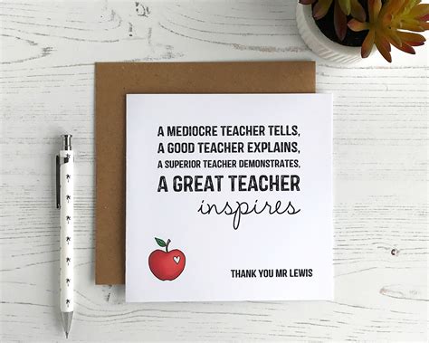 Thank You Teacher Card Personalised Inspiring Teacher Card Etsy