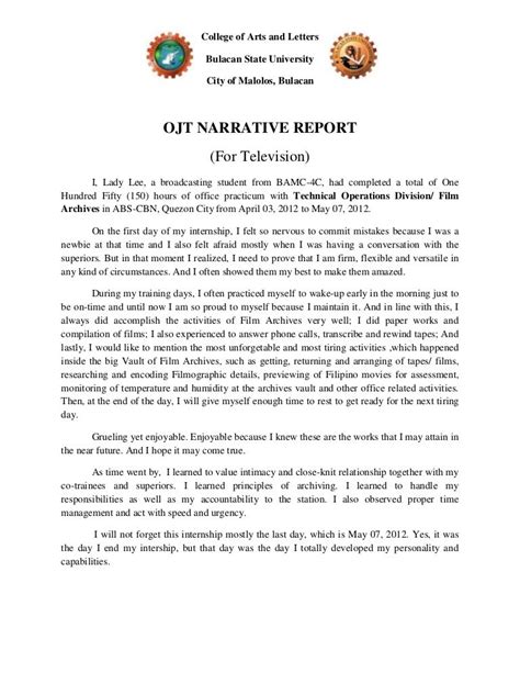 Example Of Narrative Report For Ojt Introduction