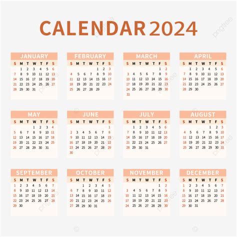 Kalender 2024 Warna Oranye Sederhana Jeruk Kalender Tanggal Png Dan