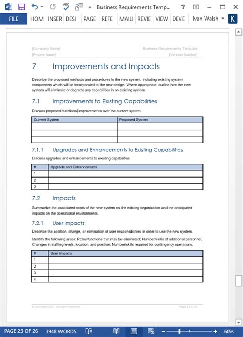 Business Requirements Specification Template Ms Wordexcelvisio