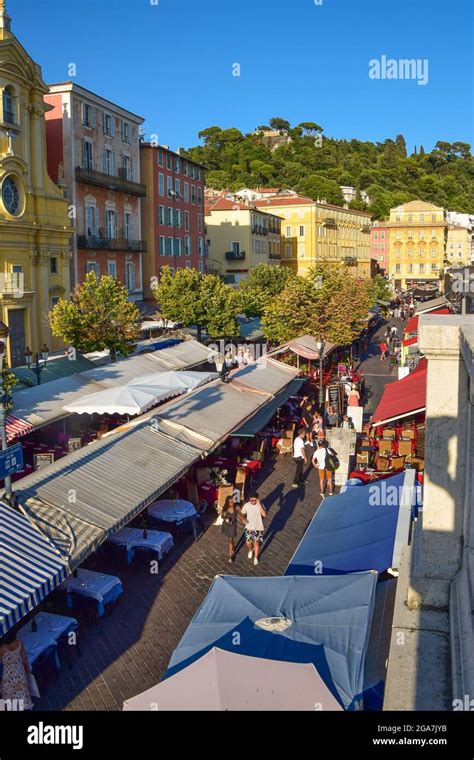Cours Saleya Market Restaurants And Cafes Nice South Of France Stock