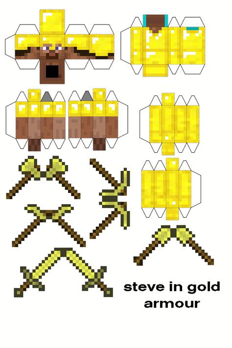 Steve has been attacked by a virus. Papercraft Steve in Gold Armour (With Tools) | Minecraft ...