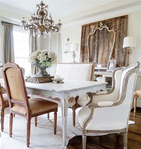 French Country Dining Room Via Romantic Homes A Silver Vintage Style Dining Table S French