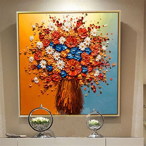 Original 3d Oil Painting Flowers Floral Wall Art On Canvas Etsy