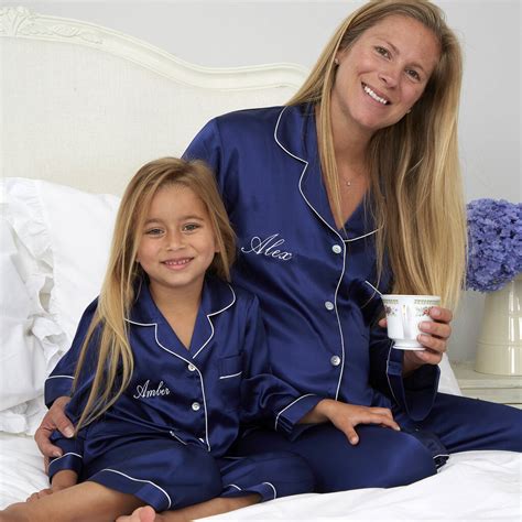 Personalised Girl S Navy Satin Pyjama S By Mini Lunn