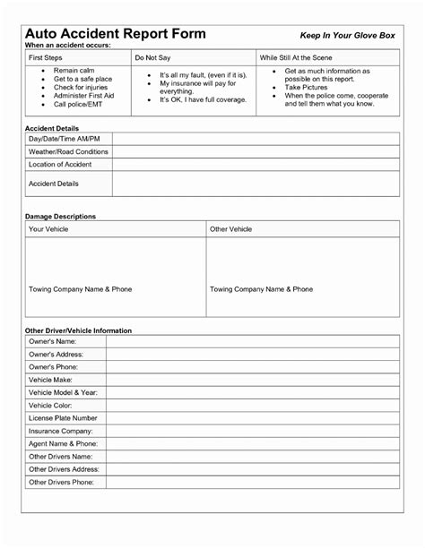 Printable Company Vehicle Accident Report Form Template Printable