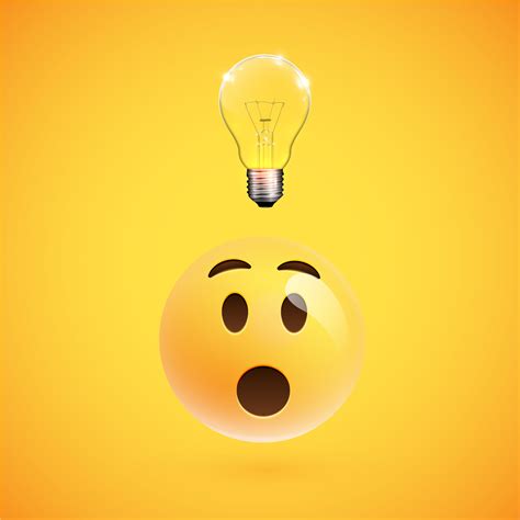 Wondering Smiley With A Lightbulb Shows An Idea Vector Illustration