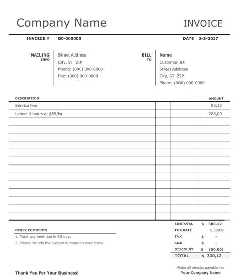 Free Blank Invoice Template Excel Pdf Word Printable Blank Invoice
