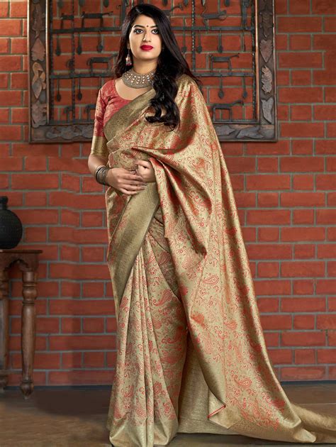 Sage Green Banarasi Silk Traditional Woven Saree With Paisley Motifs In