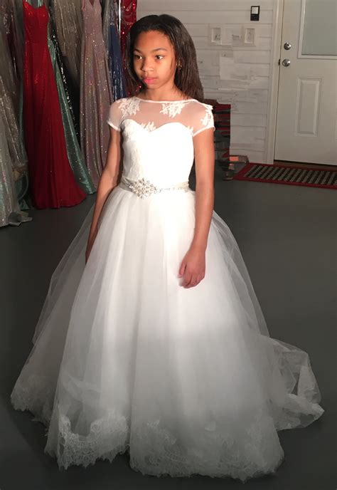 Lace Flower Girl Ball Gown With Beaded Sash Dream Dresses